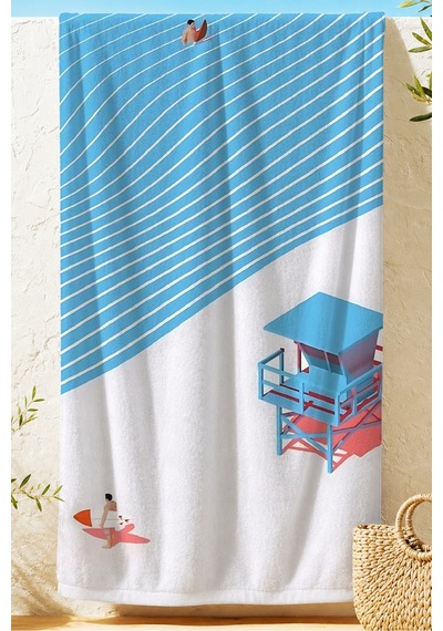 Modern Surf Temalı Plaj Havlusu-akdeniz Mavi Beyaz Hızlı Kuruyan Mikrofiber Havlu Havuz Deniz Banyo Çiy Melon