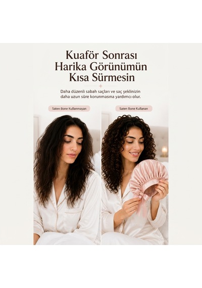 Ayarlanabilir Saç Bakım Bonesi İpek Saten Uyku Bonesi Tek Katlı Bandana Gül Kurusu