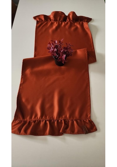 Cemre Saten 2-kenar Fırfırlı Vintage Runner Örtü Kiremit 40x110