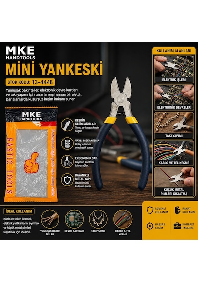 Mke Handtools Mini Yan Keski 4.5 İnç 115 Mm - Çelik Yaylı- 10'li Paket
