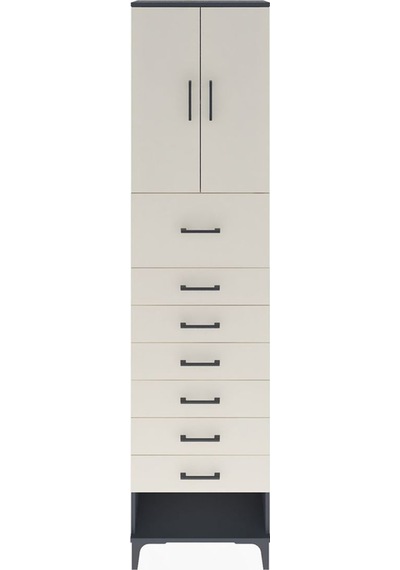 Arges Dolap 2 Raflı 7 Çekmeceli 2 Kapaklı 60x30x243 Antrasit-aytaşı Antrasit