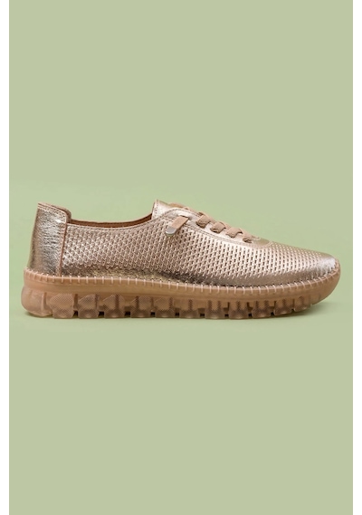 Analin Shoes Hakiki Deri Kadın Casual Ayakkabı Altın