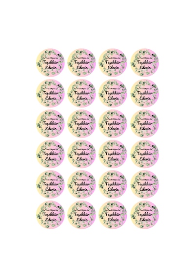 Sarı Pembe 4x4 Cm Yapraklı Teşekkür Ederiz-yuvarlak Yapışkanlı Ürün Ambalaj,paket Etiketi-pp-96 Adet