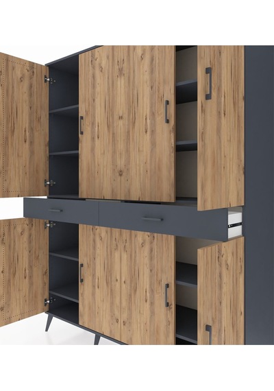 Hyperion Gardrop 10 Raflı 2 Çekmeceli 8 Kapaklı 176x44x221 Antrasit-çam/antrasit Çam/antrasit Hyperion Gardrop 10 Raflı 2 Çekmeceli 8 Kapaklı 176x44x221 Antrasit-çam/antrasit Çam/antrasit