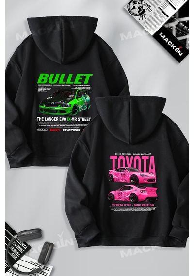 Macklin Sevgili Çift Kombin Hızlı Ve Öfkeli Bullet & Suki Evo Ix Sırt Baskılı Kapüşonlu Sweatshirt 2li Takım Siyah Mck1422 Siyah