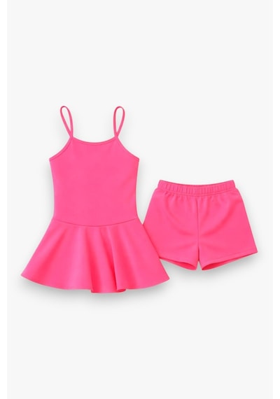 My Kids Wear Kız Çocuk Garson Mayo Elbiseli Şortlu 2 Li Takım 12413 Pembe
