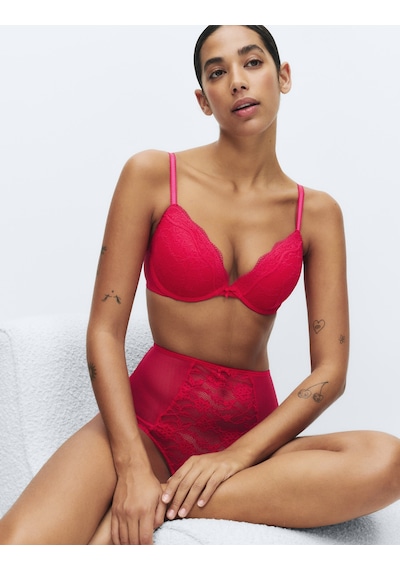 Marks & Spencer Dantelli Balenli Plunge Sütyen T33000318 Kırmızı