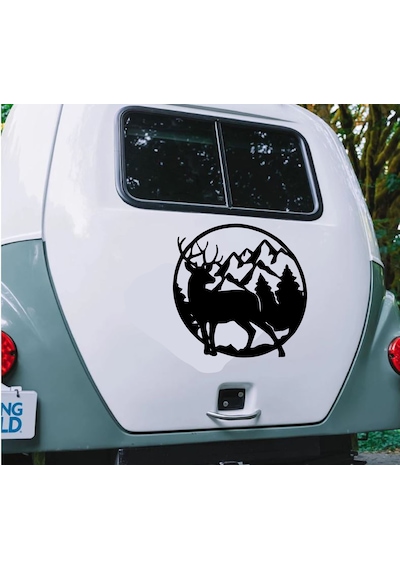 Avcı Geyik Ve Dağ Sticker - 4x4 Off Road Adventure Hunter Sticker - Araba Oto Karavan Cam Motosiklet Sticker - 02169 80x80 Cm
