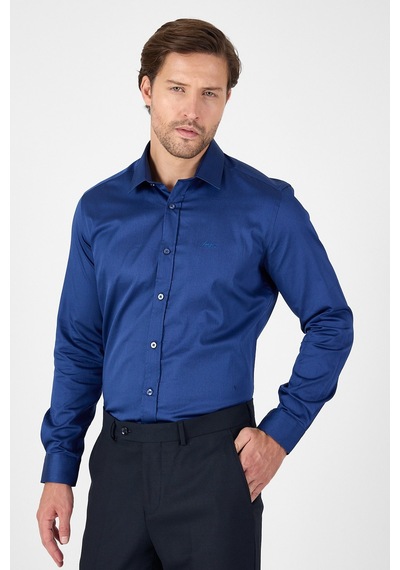 İmza Lacivert Sert Yaka Düz Classic %100 Pamuk Slim Fit Gömlek 1004250324 Lacivert