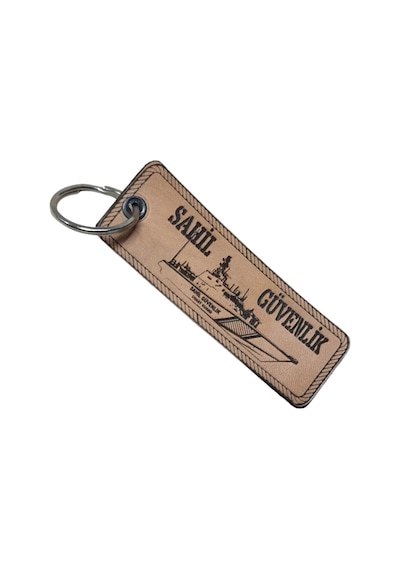Sahil Güvenlik Deri Anahtarlık - Arma - Leather Key Holder Bej