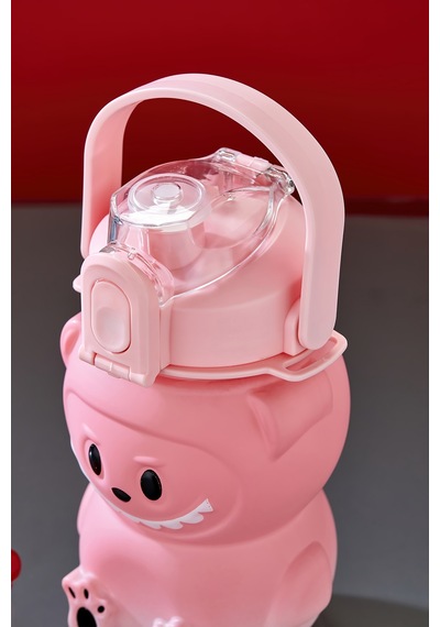 Labubu Suluk - 1000 Ml Taşınabilir Kulplu, Pipetli, Bpa Sız, Kilitli Ve Sızdırmaz Kapak - Pembe Pembe