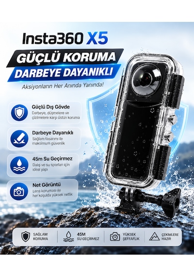 Insta360 X5 Aksiyon Kamerası İçin 45m Su Geçirmez Kılıf, Koruyucu Sualtı Dalış Kılıfı Muhafaza Koruyucu Beyaz