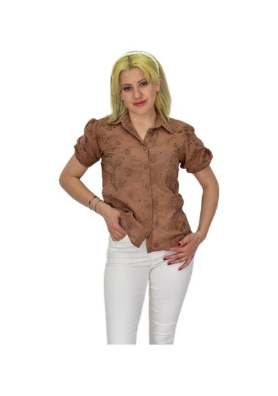 Kadın Brodeli Kısa Kol Bluz Bgl-st0371 001