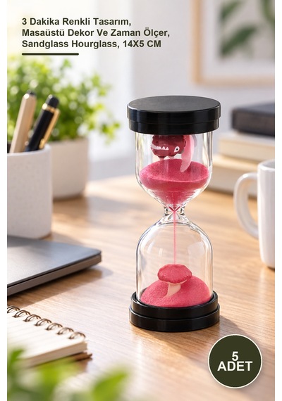 5 Adet Kum Saati 3 Dakika Renkli Tasarım, Masaüstü Dekor Ve Zaman Ölçer, Sandglass Hourglass, 14x5 Cm Diğer