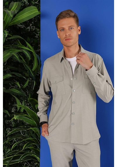 Efor G 1552 Slim Fit Açık Gri Klasik Gömlek Gri