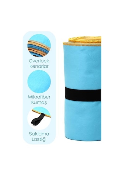 Unisex Mikrofiber Plaj Havlusu 80x130 Cm Yumuşak Dokulu Deniz Banyo Sporcu Havlusu Large Boy Turkuaz Açık Bej