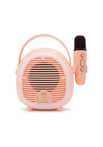 Çocuklara Özel Retro Tasarımlı Bluetooth Karaoke Mikrofon Ve Ahşap Tripodlu Pembe