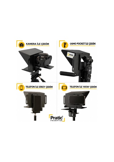 Pratic Teleprompter Tam Set Telefon Ve Kamera İçin Prompter, Bluetooth Kumanda Ve Telefon Tutucu