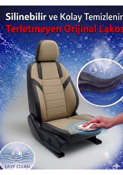 Monza Bej Siyah Serisi Üniversal Oto Koltuk Kılıfı Ön Arka Koltuk Tam Set