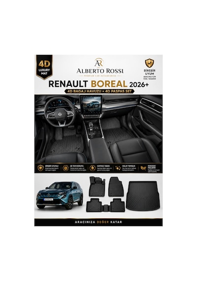 Renault Boreal Alt Kısım 2026+ Araca Özel 4d Bagaj Havuzu + 4d Paspas Seti Birebir Uyum