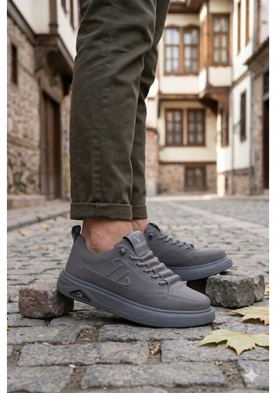Pepita E327 Rahat Hafif Keten Lastik Bağcıklı Günlük Sneaker Erkek Spor Ayakkabı Gri
