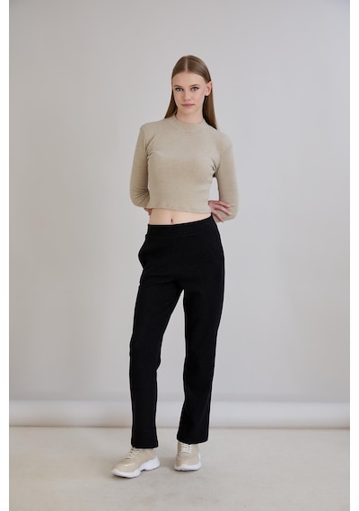 Sortie Collection Simli Örme Pantolon Siyah