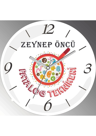 Kişiye Özel Patalog Teknikeri Çap 30cm Sessiz Akar Bombeli Gerçek Cam Duvar Saati Siyah