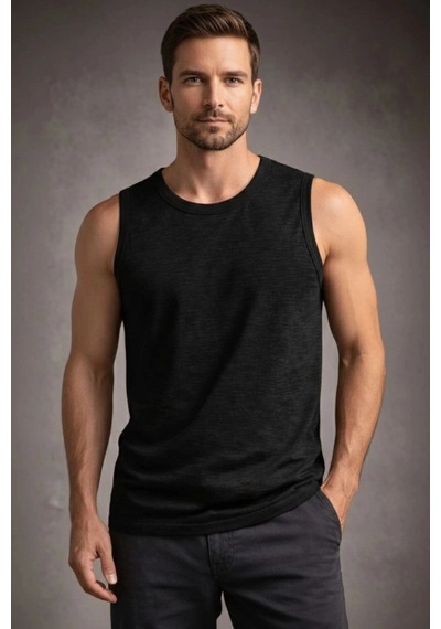 Freedom Store Erkek Flamlı Kumaş Kolsuz Atlet Günlük Fitness Spor T-shirt - Siyah