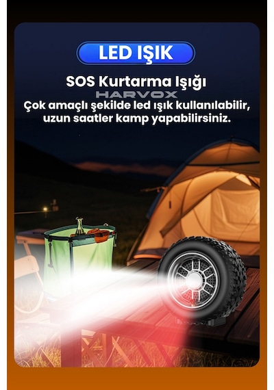 Harvox 10.000mah Akü Takviyeli Hava Kompresörü Şarjlı Powerbankli Göstergeli Araç Lastik Şişirme 150 Psı