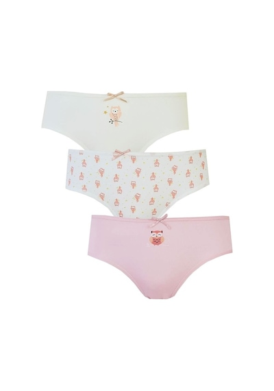 Bhr Kids 3Lü Kız Çocuk Külot Pamuklu Baskılı Esnek Rahat Slip