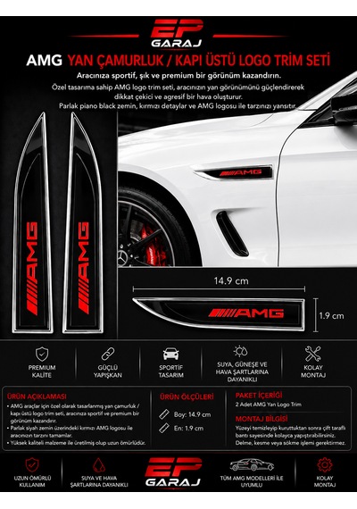 Mercedes Amg Yan Çamurluk / Kapı Üstü Logo Trim Seti Kırmızı Özel Tasarım