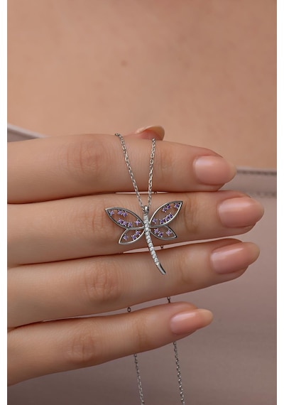 Nereze 925 Ayar Gümüş Mor Zirkon Taşlı Yusufcuk Model Kolye