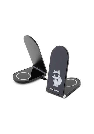 Magnetik Kablosuz Şarj Standı 15w Karl Lagerfeld Lisanslı Katlanabilir Choupette Logo Siyah