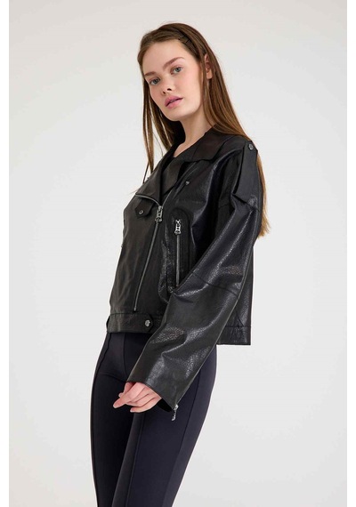 Oversize Bayan Deri Ceket Vb-3 Bk-2497 - 23371 Siyah