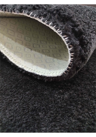 Siyah Fluffy Oval Post Peluş Halı Antibakteriyel Kaymaz Taban