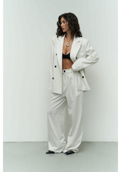 Mai Collection Mai Studios Co. Bianda Çizgili Ekru Pantolon Ekru
