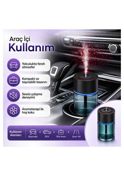 Araç İçi Aromaterapi Nemlendirici 120 Ml Ultrasonik Sisleme Type-c Şarjlı 300 Mah 001