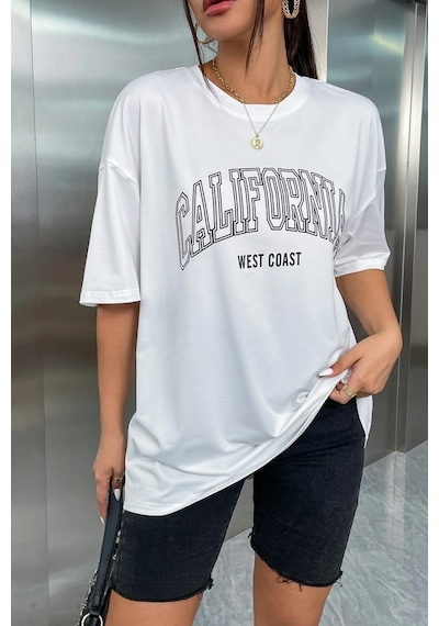 Unisex California West Coast Baskılı Tasarım Tshirt Beyaz