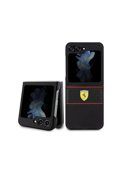 Galaxy Uyumlu Z Flip 5 Kılıf Ferrari  Lisanslı Pu Deri Metal Logolu Multi Çizgili Kapak