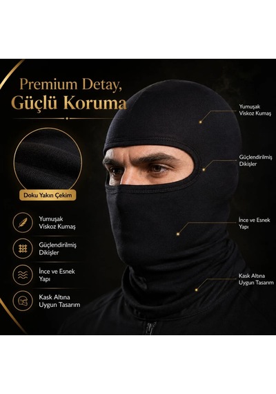 Womanandkids Wak Unisex Düz Siyah Balaklava 1 Adet Tek Beden Viskoz Kask İçi Motosiklet Outdoor Maske