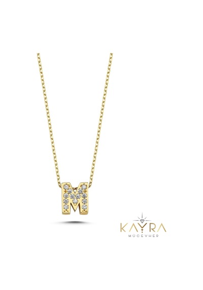 Taşlı M Harfli Altın Kolye Bm81