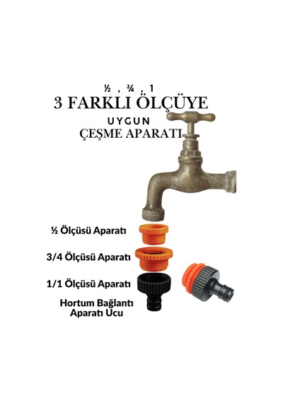 3 Farklı Ölçülü Bahçe Hortum Bağlantı Adaptörü 1/2" - 3/4" - 1" Uyumlu Hortum Eki Musluk Eki Md306 Diğer