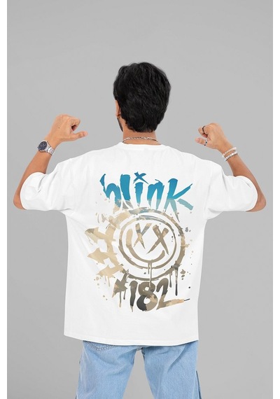 Sevbano Blink-182 Baskılı Unisex Oversize Rock Metal Müzik Grubu Tişört Beyaz