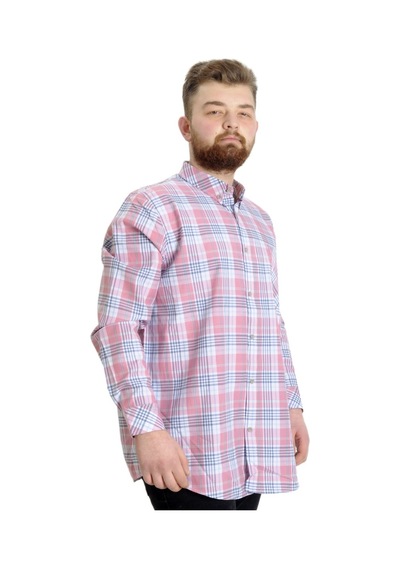 Mode Xl Büyük Beden Erkek Gömlek Ekose Uzun Kollu 23300 Koyu Pembe 001