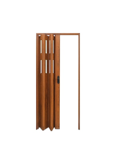 Faran Dekorasyon 145 x 215 Ceviz Renk Camlı Pvc Akordiyon Katlanır Kapı - FRNAKMODEL-65