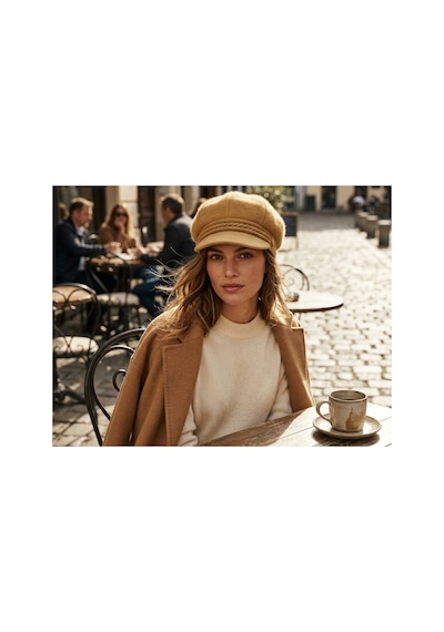 Emybox Orjinal % 100 Angora Yünlü Kadın Kasket Şapka İthal Örme Newsboy Baker Boy Kışlık Şık Bere Camel