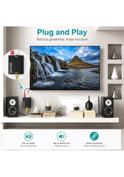 Microcase Analog Ses Dijital Ses Çevirici 48khz Toslink Coaxial Destekli Çevirici Al5751 Siyah