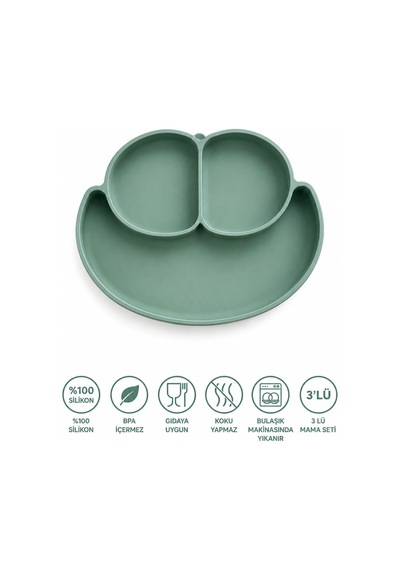 %100 Silikon 3 Bölmeli Mama Tabağı Bpa Free Vanilyalı Yeşil