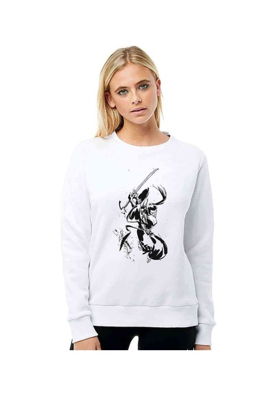 Samurai Jack Baskılı Beyaz Kadın Sweatshirt (528306035)
