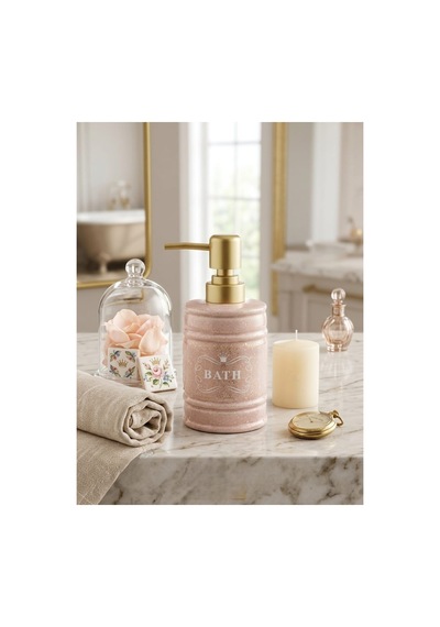 Porselen Sıvı Sabunluk - Lüks Banyo Ve Mutfak Sabunluk Seti - 350 Ml Pembe - 887960930 Pembe